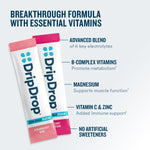 DripDrop Zero Sugar Plus - Sugar Free Hydration Packets - Single Serve Electrolytes Powder Drink Mix - Strawberry Kiwi, Peach, Cherry Limeade, Wild Berry - Non-GMO, Vegan - 16 Sticks