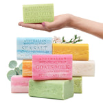 Australian Botanical Soap Variety Pack, 6.6 oz Bars Goat Milk, Eucalyptus, Manuka Honey, Sea Salt, Pink Lychee, Lemongrass, Raspberry, Valencia Orange Enriched with Organic Shea Butter, Pack of 8