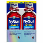 Vicks NyQuil SEVERE Cold, Flu, and Congestion Medicine, 2x12 fl oz Twin Pack, Berry Flavor, Maximum Strength, Nighttime Relief