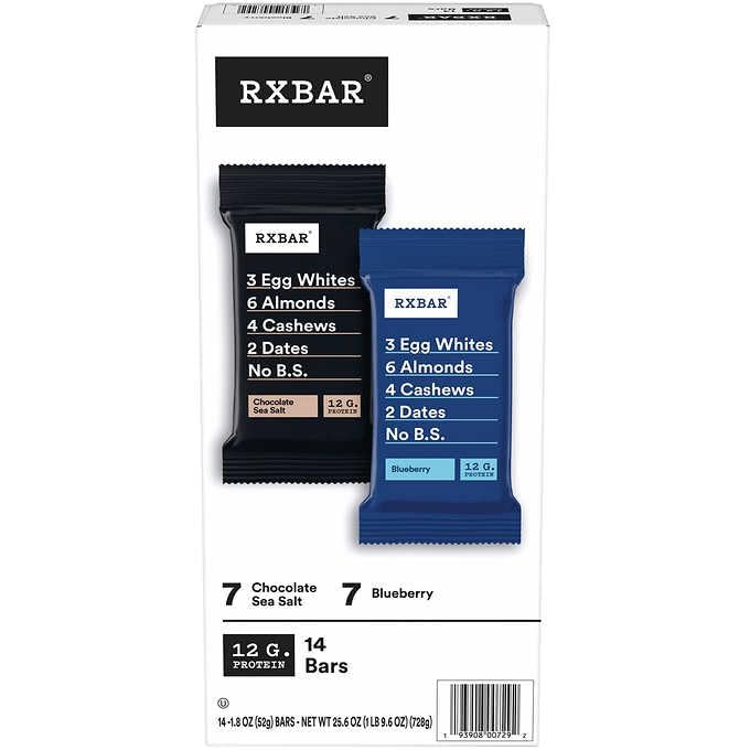 RX-BAR Protein Snack Bars, All Natural Ingredients, Chocolate Sea Salt and Blueberry, 14-count,
