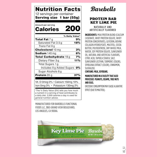 Barebells Protein Bars Key Lime Pie - 12 bars, 20g High Protein Treats - White Chocolate Nutrition Bar with 1g Total Sugars - On-The-Go Breakfast or Post-Workout Snack