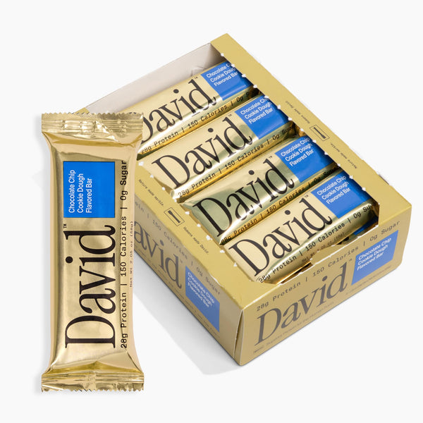 David Protein Bar - 28g Protein - Chocolate Chip Cookie Dough (12 Bars)