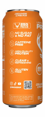 Bucked Up Lightly Carbonated Protein Soda | 25g Whey Isolate - Zero Sugar, Low Calorie, Caffeine Free, Clean Drink | Sparkling Protein Soda - 12 Pack, 16 oz Cans (Orange Cream)