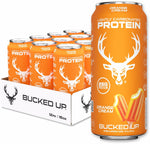 Bucked Up Lightly Carbonated Protein Soda | 25g Whey Isolate - Zero Sugar, Low Calorie, Caffeine Free, Clean Drink | Sparkling Protein Soda - 12 Pack, 16 oz Cans (Orange Cream)