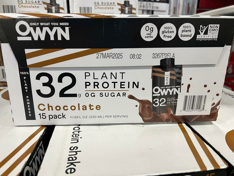 OWYN Pro Elite Vegan High Protein Keto Shake, 32g Protein, 9 Amino Acids, Omega-3, Prebiotics, Superfoods Greens for Workout and Recovery, 0g Net Carbs, Zero Sugar (Chocolate, 11.15 Fl Oz (Pack of 15))