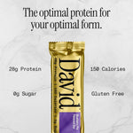 David Protein Bar, Blueberry Pie, 24 Protein Bars | 28g of Protein | 150 Calories | 0g of Sugar - High Protein, Low Carb, Gluten Free Protein Bar, Pack of 24