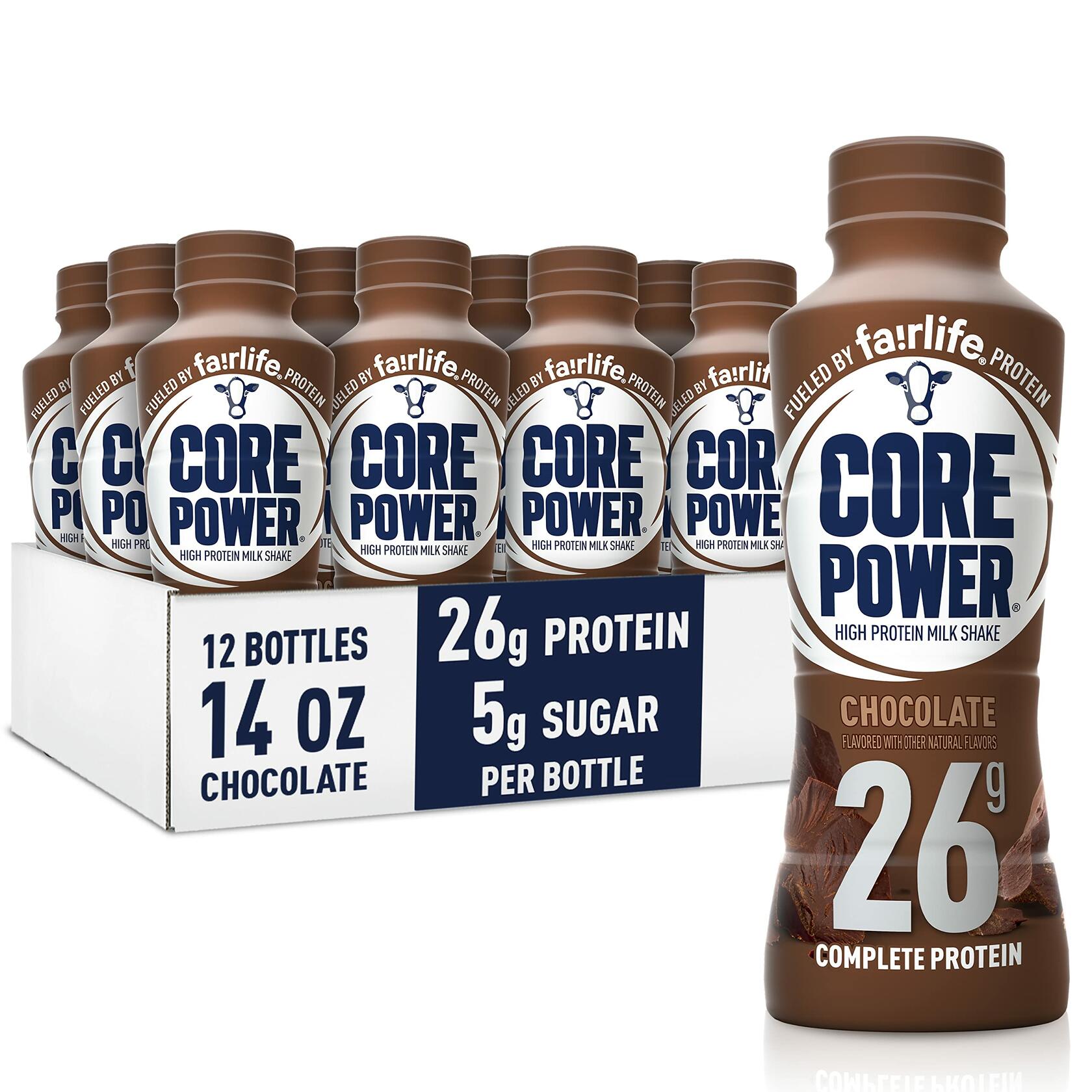 Core Power Protein Shake, Chocolate, 26g Bottle, 14oz, 12 Pack ...