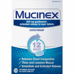 Mucinex 12 Hour 600 mg Guaifenesin Extended-Release Tablets for Excess Mucus Relief, Expectorant Aids Excess Mucus Removal, Chest Congestion Relief, 100 Bi-Layer Tablets