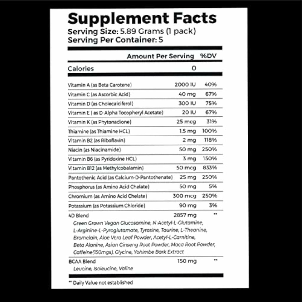 4D - Tropical Punch 25 Unit Box- Vitamins & Energy Powder Packets - Zero Calories & Sugars - Gluten Free, Non-GMO, Keto & Vegan Friendly