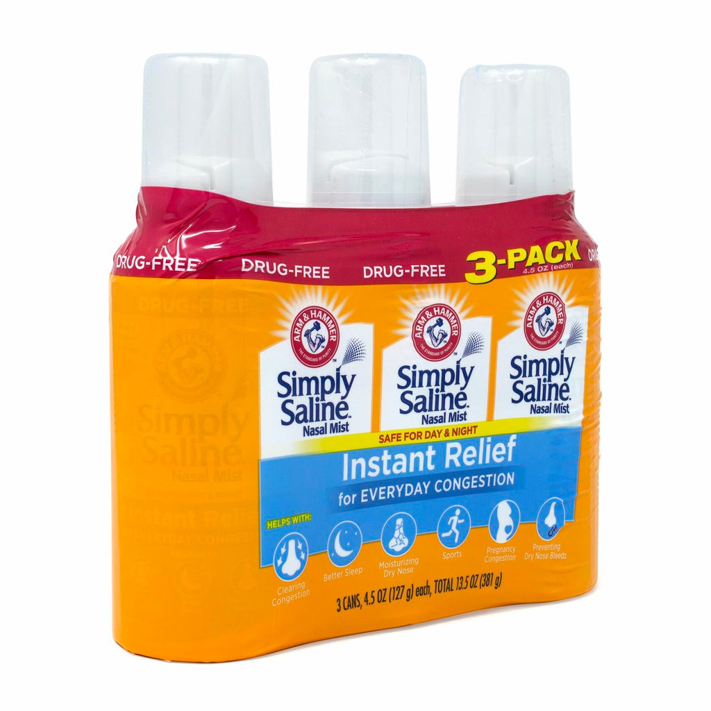 Arm & Hammer Simply Saline Nasal Relief Mist Spray- Giant Size - 4.5 Ounce (Pack of 3)