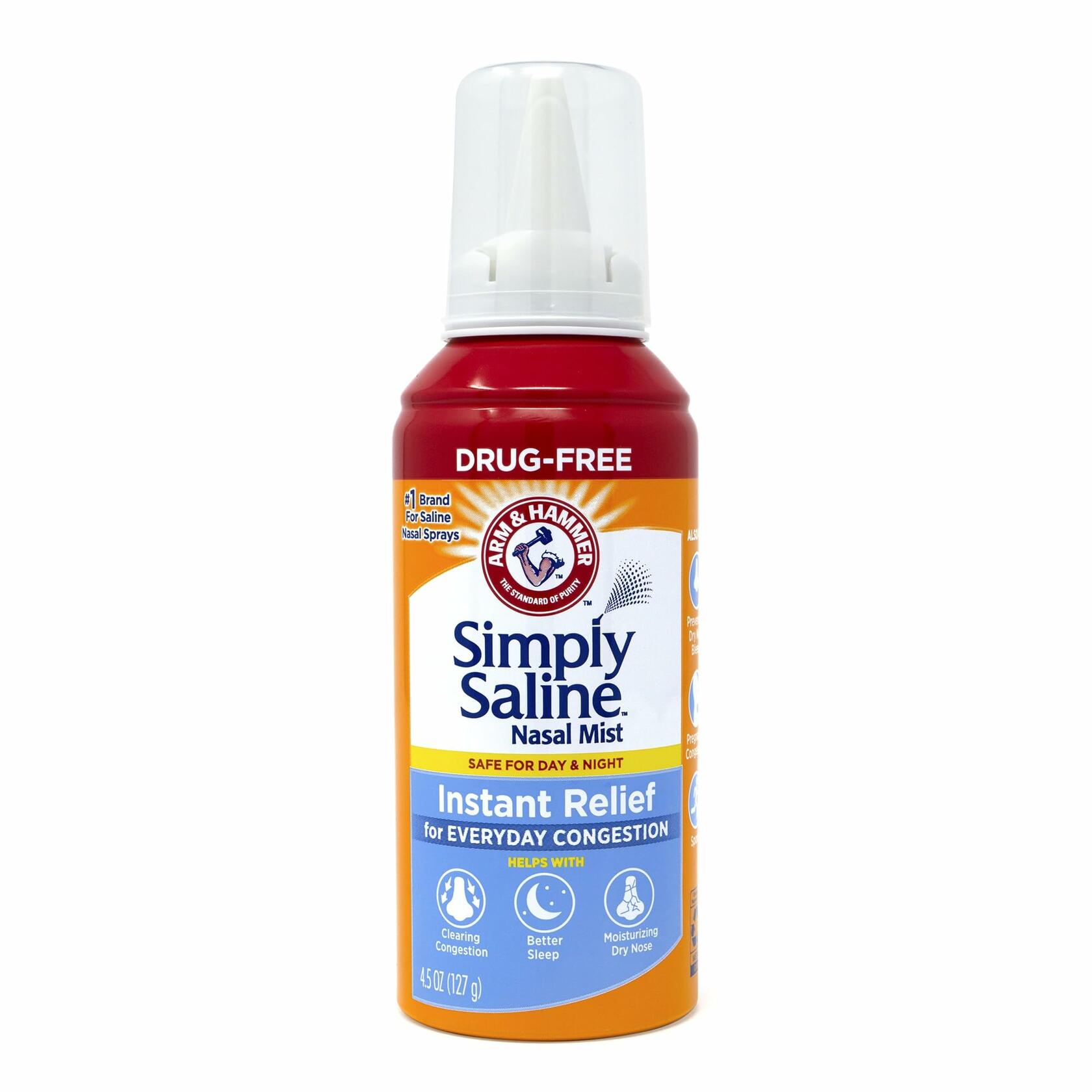 Arm & Hammer Simply Saline Nasal Relief Mist Spray- Giant Size - 4.5 Ounce (Pack of 3)
