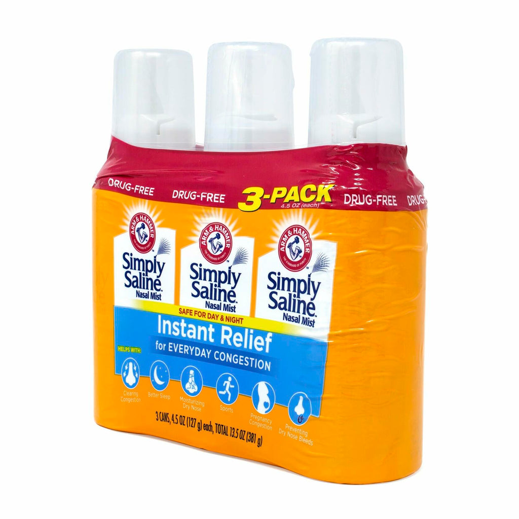 Arm & Hammer Simply Saline Nasal Relief Mist Spray- Giant Size - 4.5 Ounce (Pack of 3)