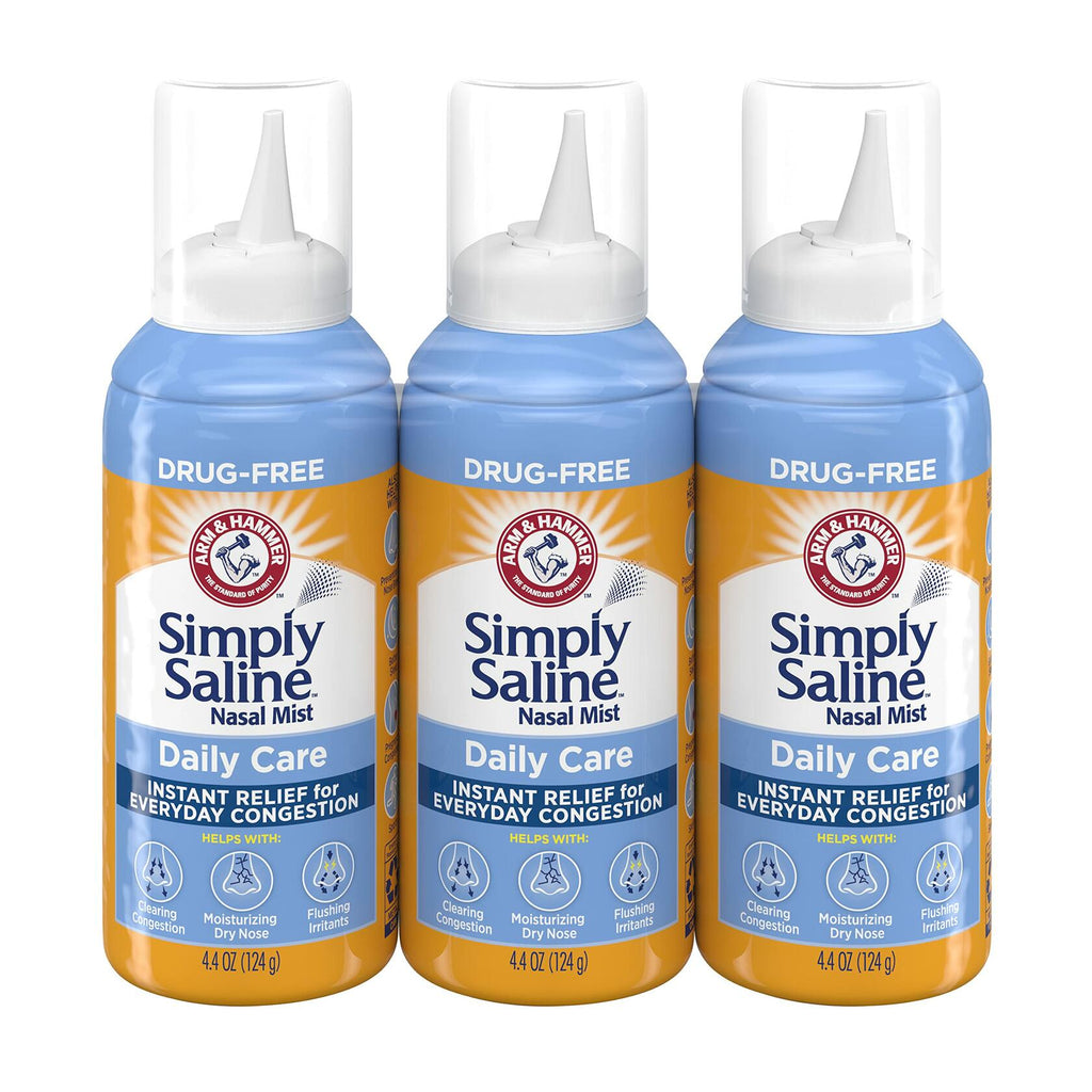 Arm & Hammer Simply Saline Daily Care Nasal Mist 4.4oz, Saline Nasal Spray, Drug-Free, 3-Pack