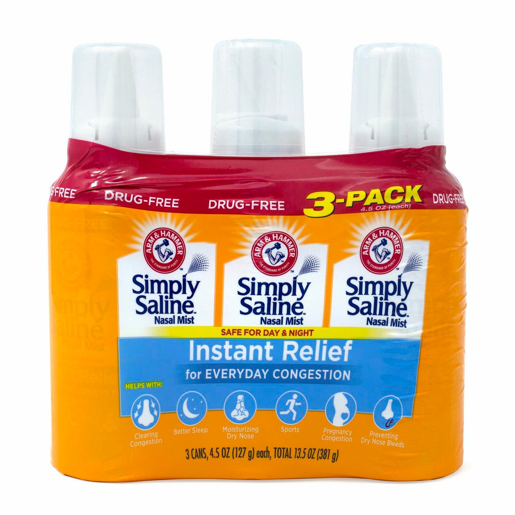 Arm & Hammer Simply Saline Nasal Relief Mist Spray- Giant Size - 4.5 Ounce (Pack of 3)
