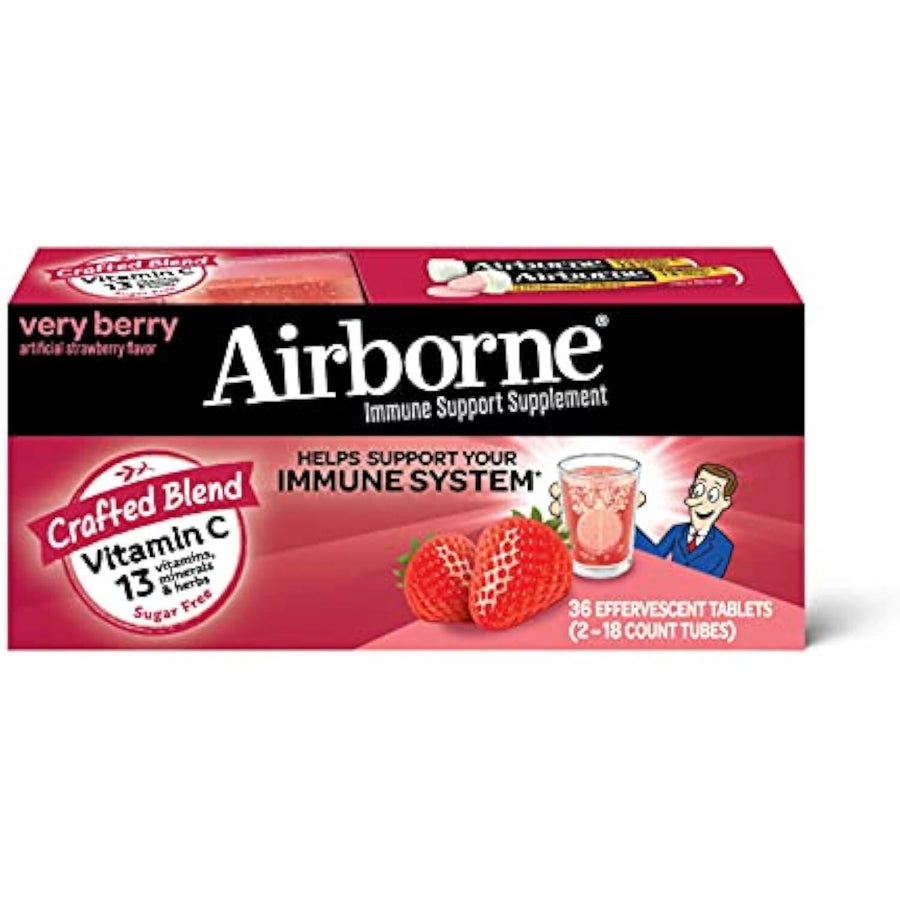 Airborne Very Berry Effervescent Tablets Vitamin C 1000mg (per serving) (36 count in a box), Gluten-Free Immune Support Supplement, With Vitamins A C E, ZINC, Selenium, Echinacea & Ginger
