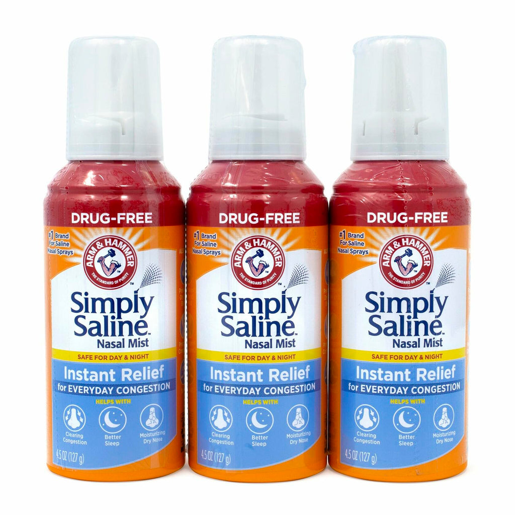 Arm & Hammer Simply Saline Nasal Relief Mist Spray- Giant Size - 4.5 Ounce (Pack of 3)