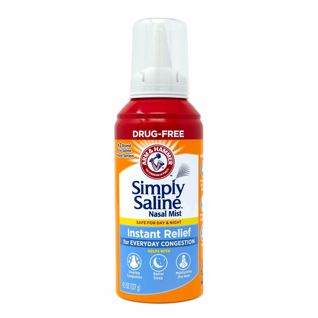 Arm & Hammer Simply Saline Nasal Relief Mist Spray- Giant Size - 4.5 Ounce (Pack of 3)