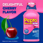 Pepto Bismol ULTRA Liquid for Nausea, Heartburn, Indigestion, Upset Stomach, and Diarrhea - 5 Symptom Fast Relief Medication for Adults, Cherry Flavor, 2x16 oz
