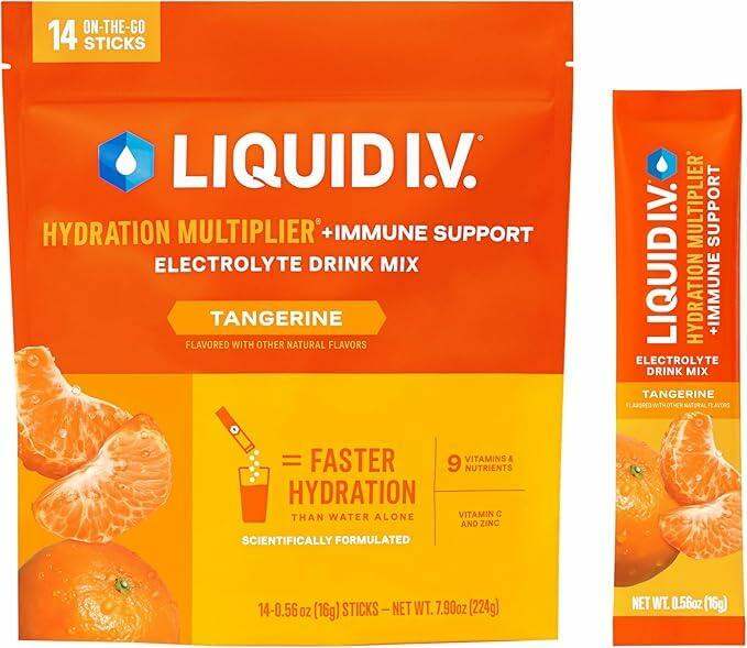 Liquid I.V.® Hydration Multiplier +Immune Support -  Tangerine | Electrolyte Powder Drink Mix | 3 Pack (42 Servings)