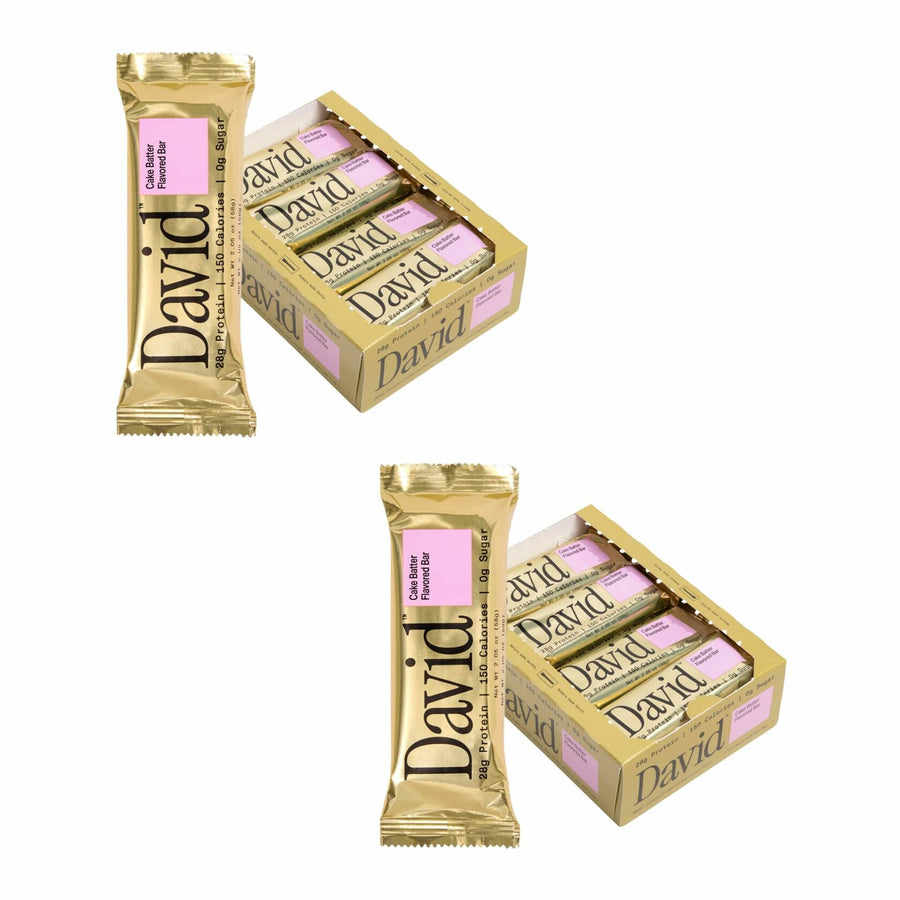 David Protein Bar, Cake Batter, 24 Protein Bars | 28g of Protein | 150 Calories | 0g of Sugar - High Protein, Low Carb, Gluten Free Protein Bar, Pack of 24