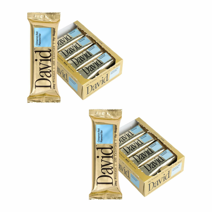 David Protein Bar, Cinnamon Roll, 24 Protein Bars | 28g of Protein | 150 Calories | 0g of Sugar - High Protein, Low Carb, Gluten Free Protein Bar, Pack of 24