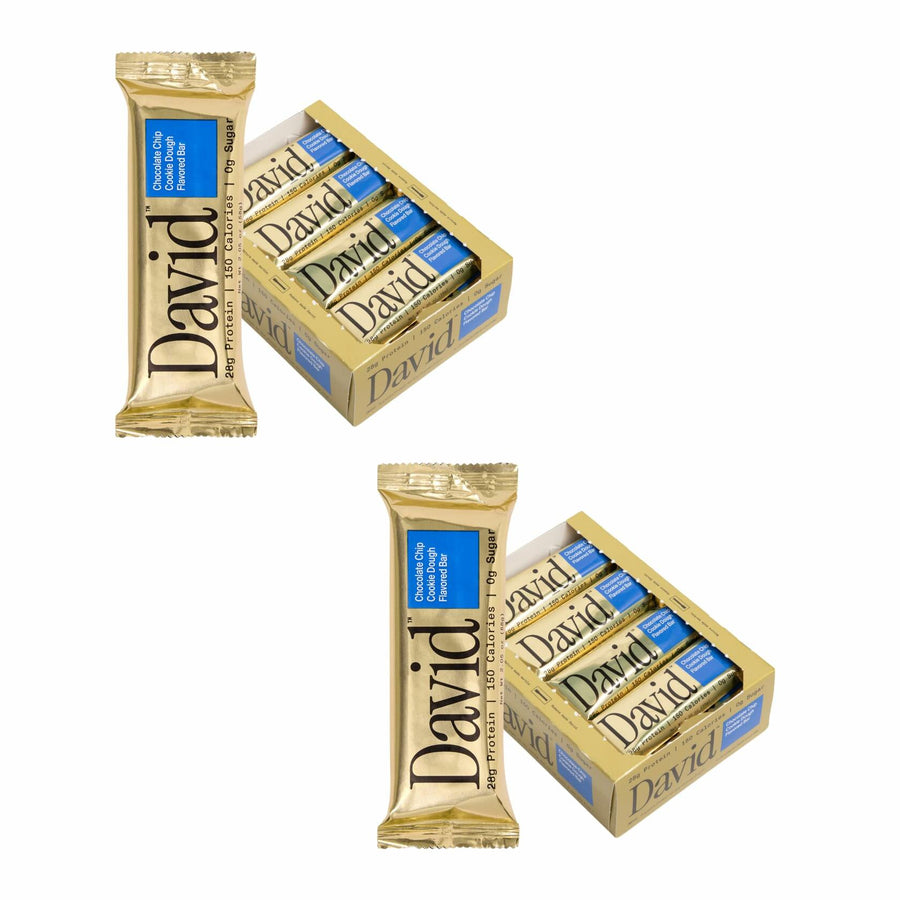 David Protein Bar, Chocolate Chip Cookie Dough, 24 Protein Bars | 28g of Protein | 150 Calories | 0g of Sugar - High Protein, Low Carb, Gluten Free Protein Bar, Pack of 24
