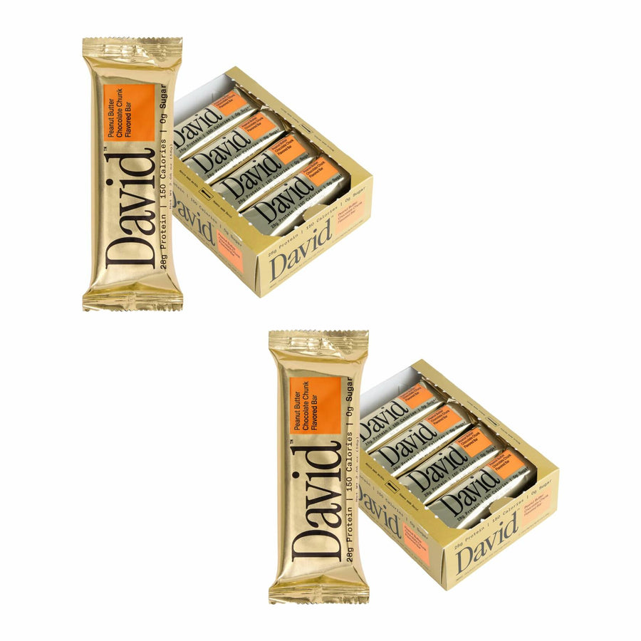 David Protein Bar, Peanut Butter Chocolate Chunk, 24 Protein Bars | 28g of Protein | 150 Calories | 0g of Sugar - High Protein, Low Carb, Gluten Free Protein Bar, Pack of 24
