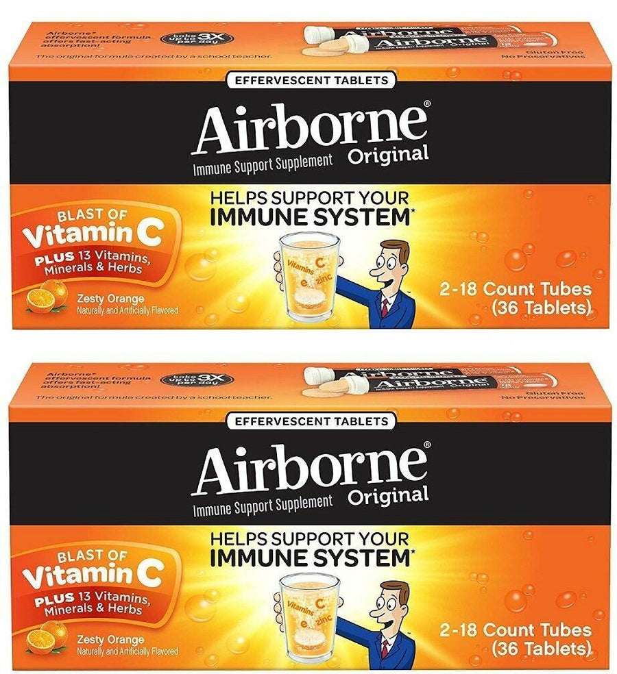 Airborne Zesty Orange Effervescent Tablets Vitamin C 1000mg x 36 Counts (2 Pack)