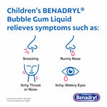 Benadryl Children’s Dye-Free Allergy Relief Liquid, Allergy Medicine for Kids, 12.5 mg Diphenhydramine HCl Antihistamine, Relieves Runny Nose & Sneezing, Paraben-Free, Bubble Gum Flavor, 8 fl.