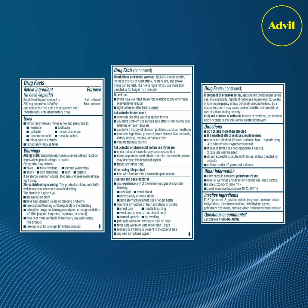 Advil Liqui-Gels Pain Reliever and Fever Reducer, Pain Medicine for Adults with Ibuprofen 200mg for Headache, Backache, Menstrual Pain and Joint Pain Relief - 160 Liquid Filled Capsules