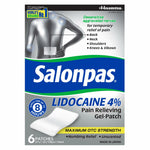 Salonpas Lidocaine 4% Pain Relieving Gel-Patch, 6 Count, for Back, Neck, Shoulder, Knee & Elbow Pain