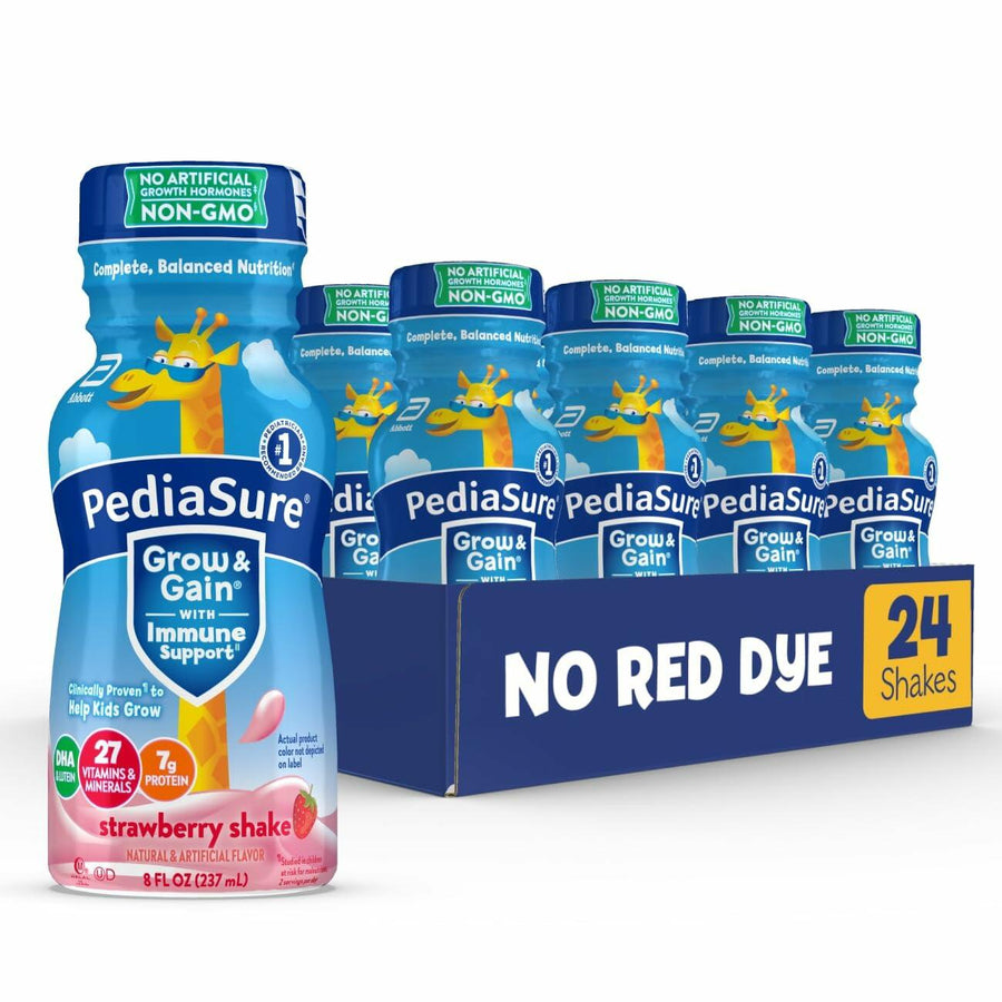 PediaSure Grow & Gain with Immune Support, 27 Vitamins & Minerals for Kids, 7g Protein, Non-GMO, Gluten-Free, Strawberry, 8-fl-oz Bottle, Pack of 24