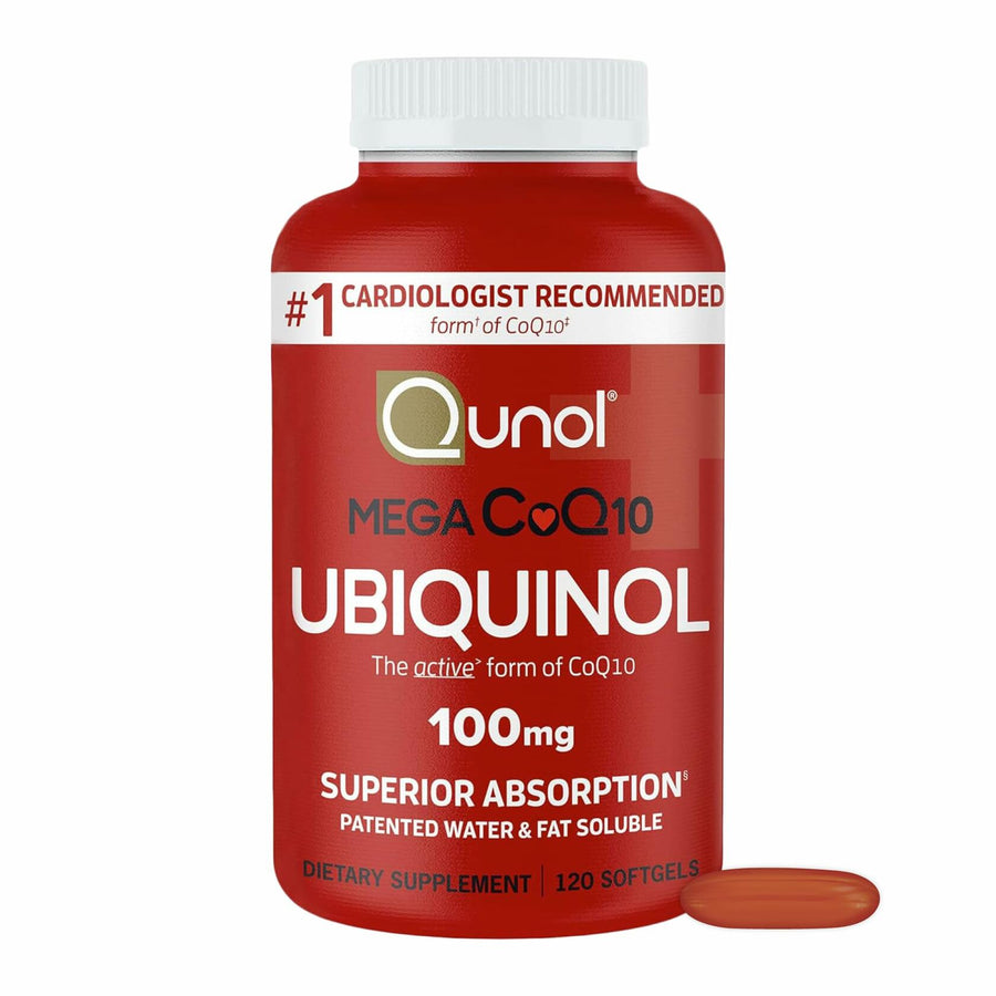 Qunol Mega Ubiquinol CoQ10 100mg, Superior Absorption, Patented Water and Fat Soluble Natural Supplement Form of Coenzyme Q10, Antioxidant for Heart Health, 120 Count (Pack of 1) Softgels