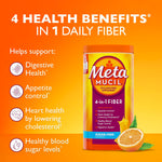 Metamucil 4-in-1 Psyllium Husk Fiber Supplement, Sugar-Free, 72 teaspoons, Orange Flavored, Daily Fiber Powder for Digestive Health, made with Plant-Based Psyllium Husk Fiber