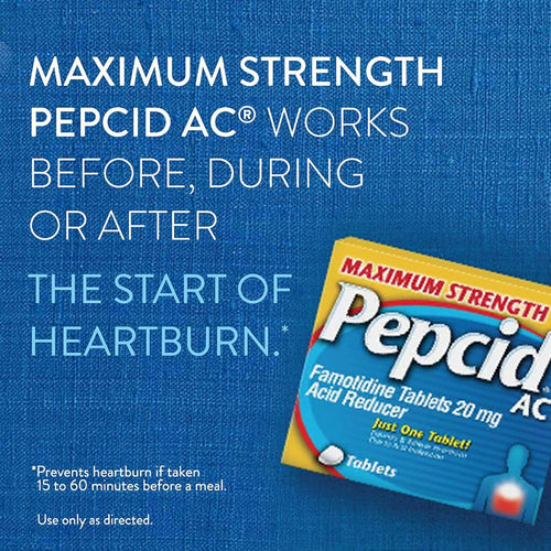 CSC 24 - Convenient 2 Pack Pepcid AC Maximum Strength Acid Reducer Prevent Relieves Heartburn Famotidine Tablets 20mg - 2 Pack of 50 Tablets (100 Tablets Total)