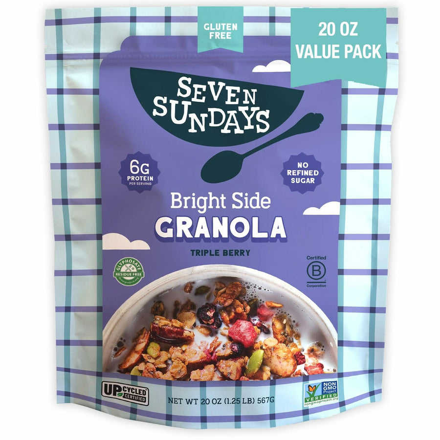 Seven Sundays Bright Side Triple Berry Granola 20 oz – Gluten Free Granola with Blueberries, Strawberries & Raspberries, 3X Less Sugar, 2X More Protein, Naturally Sweetened with Dates & Maple Syrup